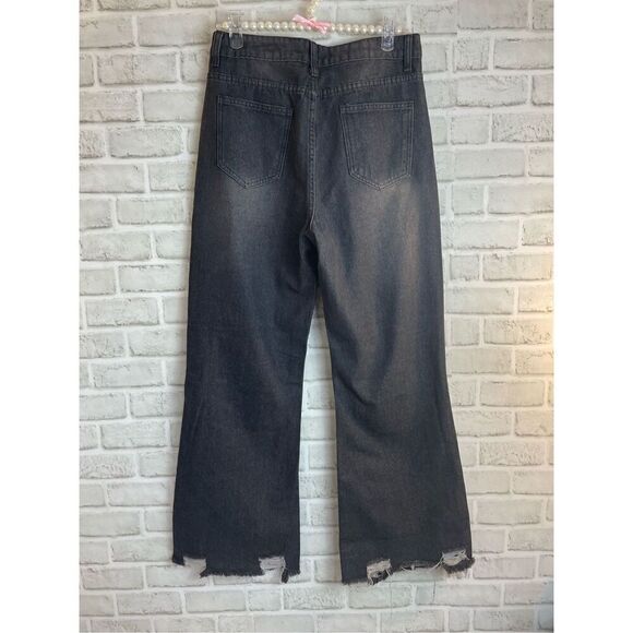 RIPPED HIGH WAIST BELL LEG JEANS WOMENS SIZE 6  Mom Jeans Dark Wash
Distressed - Picture 5 of 6